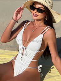 Women's Swimwear In-X Sexy White One Piece Swimsuit Bikinis Women Beachwear Sets Korean Swimwear Style bathing suit women Bride Swimwear Summer d240429