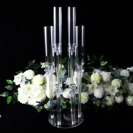 Candles 1PC 6 Arms Clear Acrylic Candle Holder, Wedding Decoration Candlestick Table Decoration Centrepiece Candelabra,Western