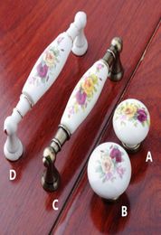 96mm fashion vintage rural painting ceramic furniture handles ivory white drawer cabinet knobs s bronze dresser door handles6899682