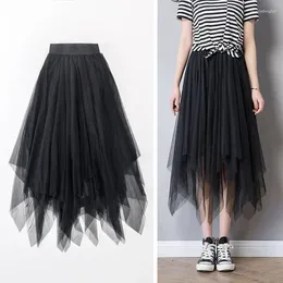 Skirts Women Asymmetrical Skirt Spring Autumn High Waist Ruffles Mesh Tutu Tulle Midi Black Woman