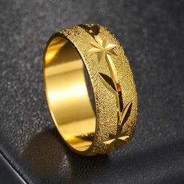 Wedding Rings Luxury Copper Floral Pattern Gold Color Wedding Ring for Women Men Leaf and Flower Carved Design Chic Female Rings Hot Jewelry