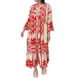 Casual Dresses Women's Printed Maxi Fashion Loose Shirt Dress Bohemian Style Long Sleeved Daily Commute Vacation