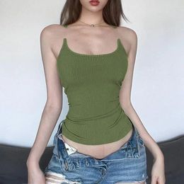 Women's Tanks 2024 Summer Fashion Invisible Halter Sexy Green Slim Waistcoat Street Po Casual Blouse