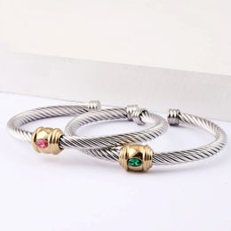 Fashion Stainless Steel Twisted Split Ring Zirconia Bangles for Women Wedding Party Luxury Personalized Bracelet Jewelry 240429