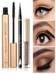 Professional Eye Makeup Set Glitter Eyeshadow Black Eyeliner Mascara Make Up Eye Shadow Kit Brand Waterproof Cosmetic2848890