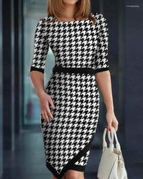 Casual Dresses Autumn Winter Women's Fashion Retro Houndstooth Dress Slim Sexy Irregular Skirt High Waist Package Hip