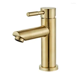 Bathroom Sink Faucets Brushed Gold Faucet Solid Brass Basin Cold Water Mixer Tap Single Handle Deck Mounted