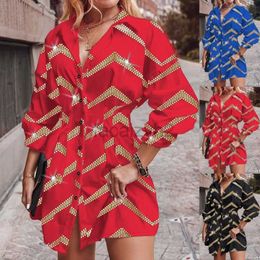 Basic Casual Kleider Designer Kleid Großes neues V-Ausschnitt-Knopf gedruckter Modekleid