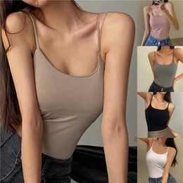 Women's Tanks Camis Italian spaghetti shoulder strap vest womens sexy backless vest summer suspender tube top built-in bra seamless cut topL24029