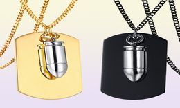 Stainless Steel Men's Blank Dog Necklace with Bullet Pendant on Chain - Silver, Gold, Black9001198
