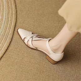 Dress Shoes Summer Sandals Split Leather Cover Toe For Women Pointed Chunky Heel Gladiator Ladies Brown