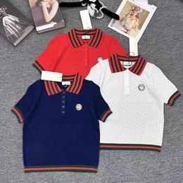 Women turn down collar Colour block logo embroidery hollow out summer designer knits polo shirts SML