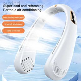 Electric Fans 2024 Portable Mini Hanging Neck Fan Bladeless Neckband Fan Digital Display Power Air Cooler USB Rechargeable Electric Fans d240429