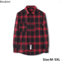 Men's Casual Shirts 2024 Plaid Print Shirt Fashion Long Sleeve Chest With Pocket Design Trend Streetwear Men Jacket Young Teen