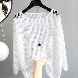 Women's Sweaters Woman Fashion Knitted Mesh Pullover Female Summer Casual Ladies Elegant Hollowed Out Tops Beautiful Shawl Q141