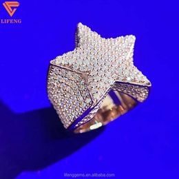 Customised S925 Silver Iced Out Star Ring Chunky Gold Plated Vvs Moissanite Diamond Index Cuban Fashion Jewellery Rings for Men