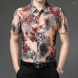 Men's Casual Shirts Vintage Silky For Men Short Sleeve Floral 3D Print Summer Icy Quality Soft Comfortable Gentleman Camisas De Hombre