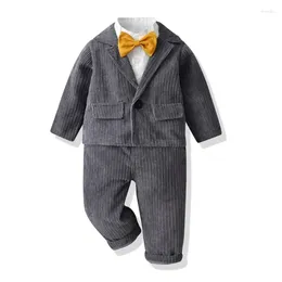 Clothing Sets Autumn Corduroy Children's Suit Fashionable Long Sleeve Solid Colour Coat Bow Tie Cotton Shirt Crawler Three-Piece