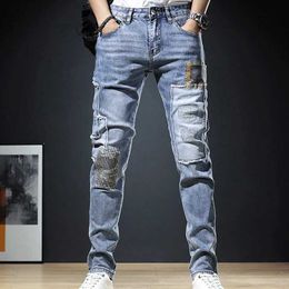 Jeans maschi primaverilo maschile pantaloni patch elastici casual di alta qualità slim fit hip hop hip hop street abbigliamento pantaloni autunnali q240427