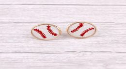 2020 New Arrival Embroidery Baseball Leather Round Stud Earrings For Women Mini Round Leather Sport Ear Stud Jewellery Whole3040488