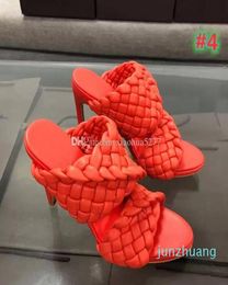 Women designer sandals Woven high heels Curve Sandals Elongated almond toe Mules fashion luxury designer women shoes high heels si9360704