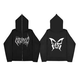 LXVN Men's Hoodies Sweatshirts Butterfly Y2K Gothic Full Face Zipper Retro Hip Hop Sweatshirt Oversized Harajuk High Street unisex Streetwear d240429