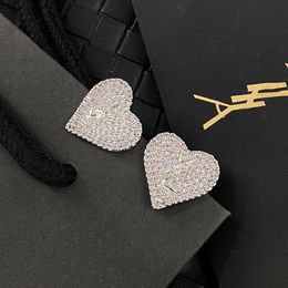 Shiny 18K Gold Plated Luxury Brand Designers Letters Stud Ear Ring Heart Classic Women Crystal Rhinestone Pearl Earring Wedding Party Jewerlry