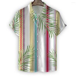 Men's Casual Shirts Vintage Light Colour System Striped Shirt Men Camisa Masculina Summer Short Sleeve Beach Vacation Hawaiian Male