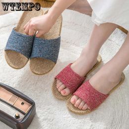 Slippers WTEMPO Retro Style Women Indoor Home Flax Slides Summer Flat Shoes Woman House Floor Breathable Bedroom