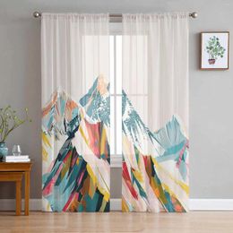 Curtain Abstract Oil Painting Mountain Illustration Voile Sheer Curtains Living Room Window Tulle Bedroom Drapes Home Decor