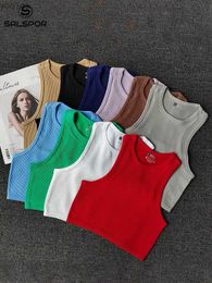 Women's Tanks Camis SALAPOR Womens Crop Top Summer Womens Tank Top Lace Sexy Crop Tank Top Casual Tank Top Solid Color Sports Top SleevelessL240429