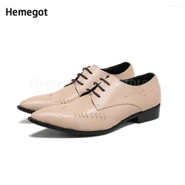 Casual Shoes Apricot Low Heel Business Formal Leather Men's Pointed Breathable Handmade Top