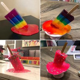 1Pcs Transparent Melting Popsicles Sculpture Decoration Artificial DIY Miniature Resin Craft Ice Cream Accessory Home Desk Decor 240425