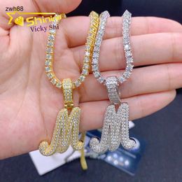 Shining fine jewelry pass diamond tester iced out hip hop 925 silver gold plated vvs moissanite diamond letter M pendantDesigner Jewelry