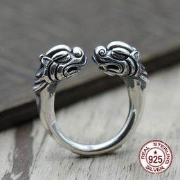 S925 sterling silver ring Pixiu dragon head ethnic style original design domineering punk hip-hop fashion 240420