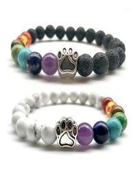 Dog Cat Print Charm Bracelet 7 Chakra Natural Black Lava Stone Bracelet men women Couple Creative Jewellery Gifts12360505