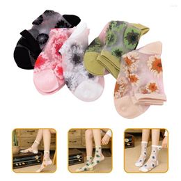 Women Socks 5 Pairs Transparent Sheer Summer Lace Ordinary Mesh Ankle Nylon Flower Miss
