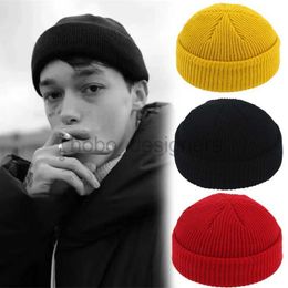 Beanie/Skull Caps Hip Hop Beanie Knitted Hat Men Skullcap Women Winter Warm Brimless Unisex Baggy Melon Cap Cuff Docker Fisherman Beanies Hats d240429