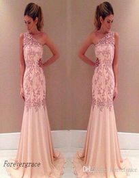 2019 Glamorous Chiffon One Shoulder Mermaid Prom Dress Cheap Lace Formal Holidays Wear Graduation Evening Party Gown Custom Made P4058431