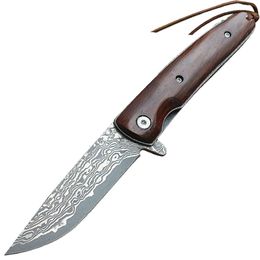 High Quality Pocket Knife Wood Handle Damascus Steel Knife Outdoor Folding Camping Survival Hunting Knives