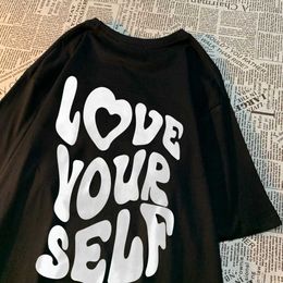 Men's T-Shirts Love Yourself Simple Letter Printing T-Shirt Men Women Couple Loose Clothing Casual T Clothes Cotton Vintage Oversize Tshirts H240429