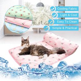 Pet Summer Cooling Mat Ice Silk Mat with Pillow Cushion Cat Dog Breathable Pad Sofa for Small Medium Dogs Cool Sleep Mats 240423