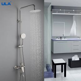 Set Ula Stainless Steel Shower Faucet Bathroom Faucet Mixer Tap Bathtub Shower Mixer Faucet Rain Shower Head Rainfall Shower System