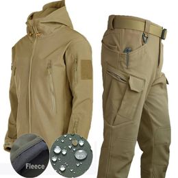 Winter Autumn Tactical Jackets Elastic Men Fleece Waterproof Suits Fishing Warm Hiking Camping Tracksuits Set Hood Coat S-5XL 240416