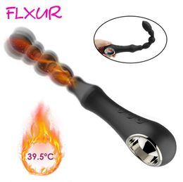 FLXUR 10 Mode Heating Anal Vibrator long Beads Prostate Massager USB charge Flexible Butt Plug Stimulator Sex Toys For Men Women T9077237