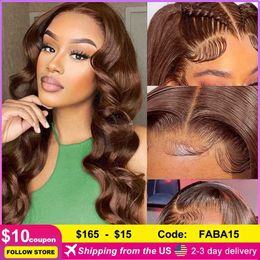 Synthetic Wigs 32 inch brown body wave human hair 13 4 high-definition lace front Wig#4 chocolate wig baby density 180% Q240427