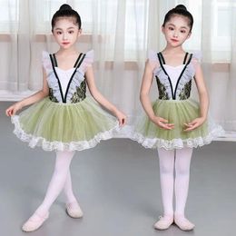 Stage Wear Girls Sleeveless Ballet TuTu Dress Dance Costume Kids Performance Dancewear Princess Gauze Skirts Fluffy Costumes