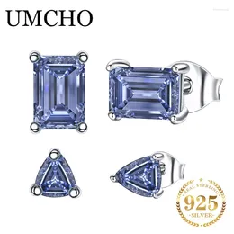 Stud Earrings UMCHO 2 Pairs Tanzanite Blue Color Zircon Silver Earring Jewelry Sets For Woman