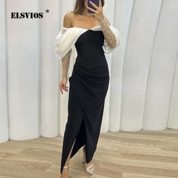 Casual Dresses Lady Fashion Party Evening Dress Autumn Winter INS Solid Color Petal Sleeve Zipper Mid Waist Elegant Off-shoulder