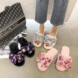 Slippers Fairy Bow Cotton Women 2024 Spring And Autumn Outer Wear One-on-one Fashion Plush Women's Shoes